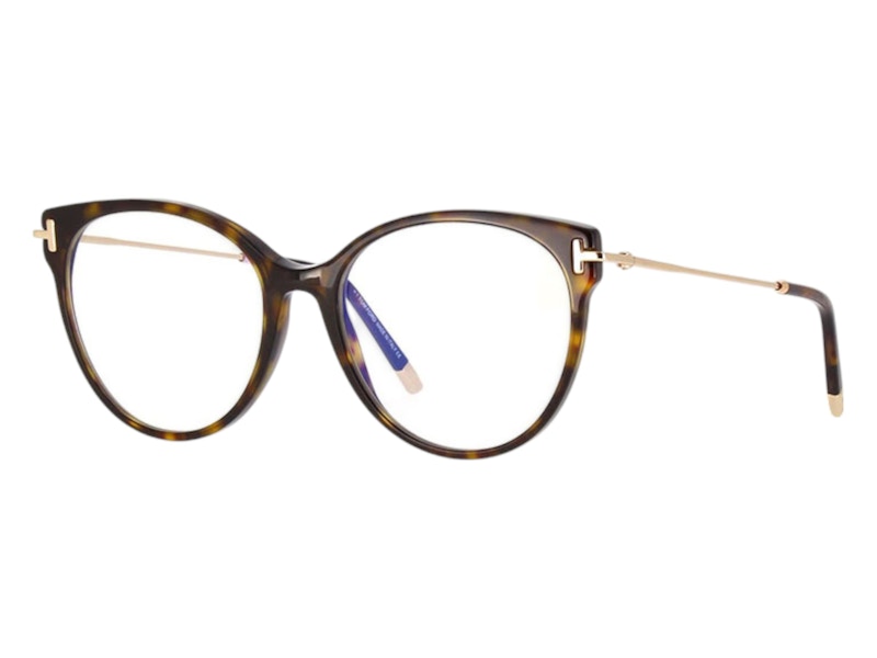 Pre-owned Tom Ford Women's Round Eyeglasses In Havana (ft5770/b 052)