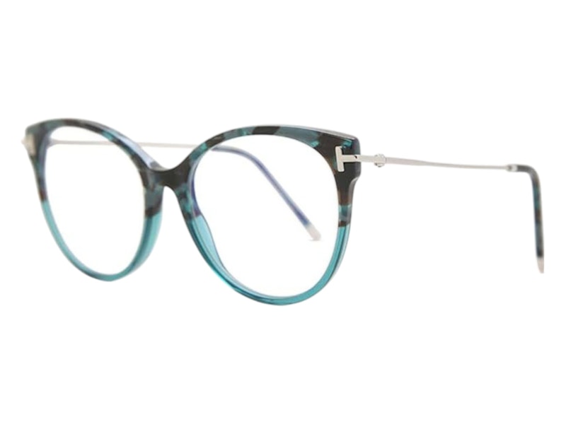 Pre-owned Tom Ford Women's  Round Eyeglasses In Teal/havana (ft5770/b 056) In Multi