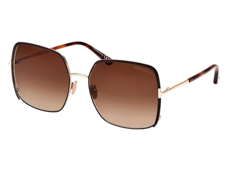 Pre-owned Tom Ford Women's Square Sunglasses In Rose Gold/dark Brown (ft1006 48f)