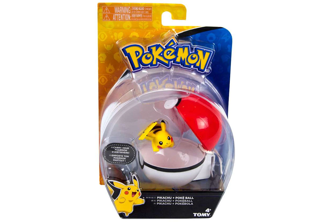 Tomy Pokemon Clip n Carry Pokeball Pikachu & Poke Ball Laying Down, Smiling Figure Set