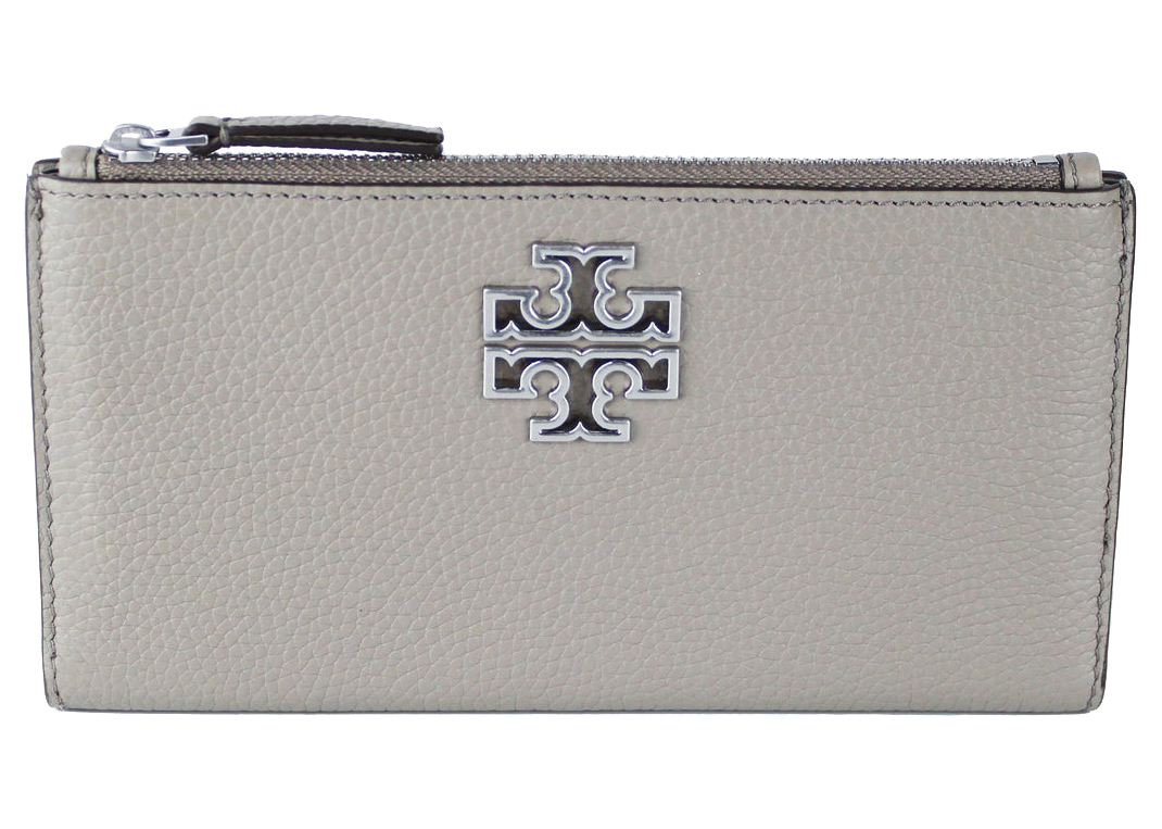Tory Burch Britten Envelope Wallet Small Gray in Pebbled Leather