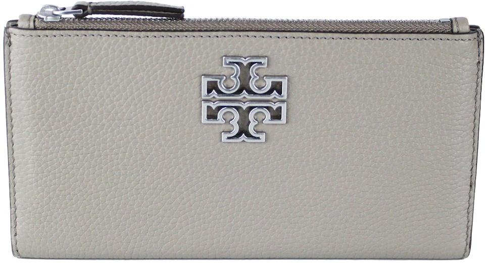 Tory Burch Britten Envelope Wallet Small Gray in Pebbled Leather with  Gold-tone - US