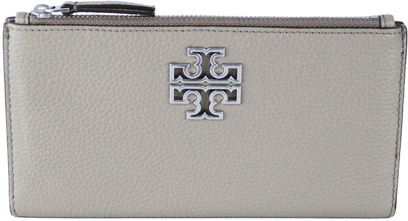 Tory Burch Britten Envelope Wallet Small Gray in Pebbled Leather with ...
