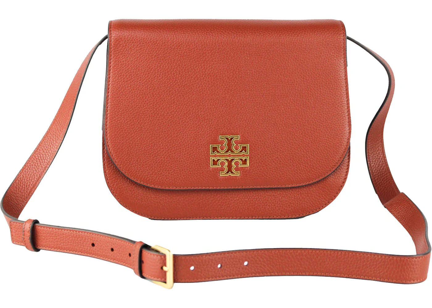 Tory Burch Britten Saddle Bag Medium Britten Sumac in Pebbled Leather with  Gold-tone - US