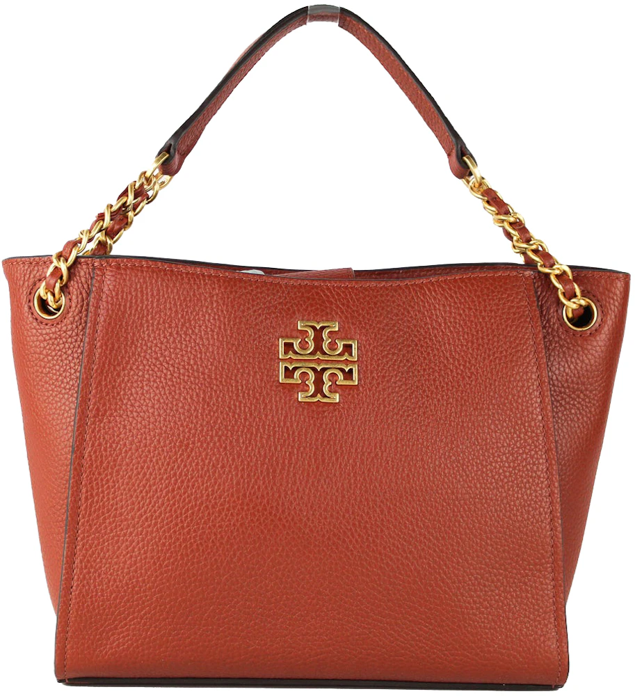 Tory Burch Britten Tote Bag Mini Red in Pebbled Leather with Gold-tone - US