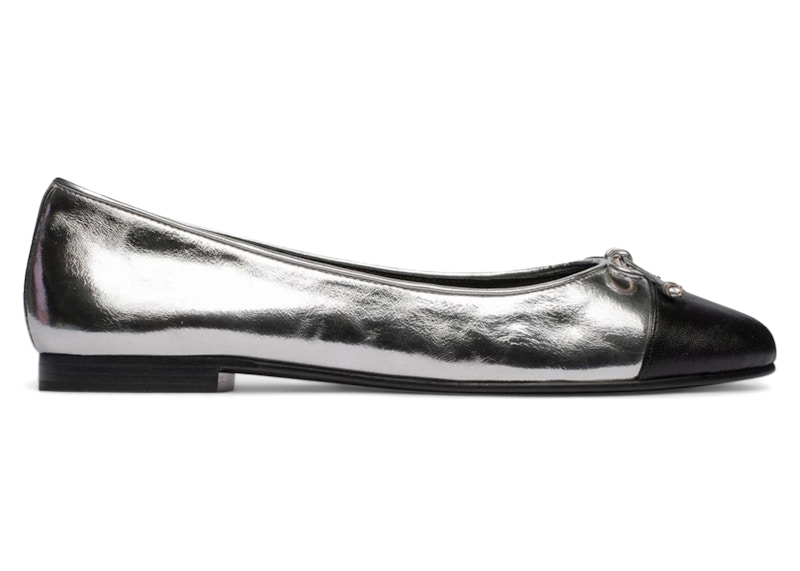 Pre-owned Tory Burch Captoe Ballet Flats Perfect (women's) Sneakers In Silver/black In Multi