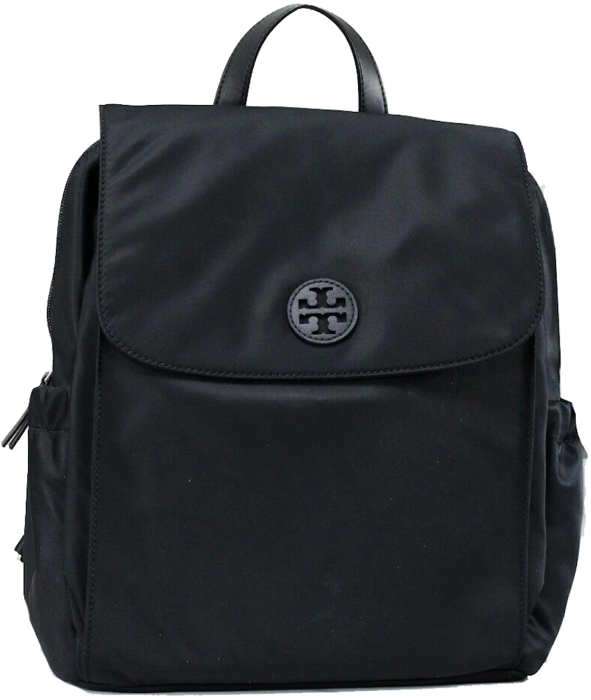 Tory Burch Brown & Black Saffiano Leather Nylon Gold Hardware Backpack Bag  — Labels Resale Boutique