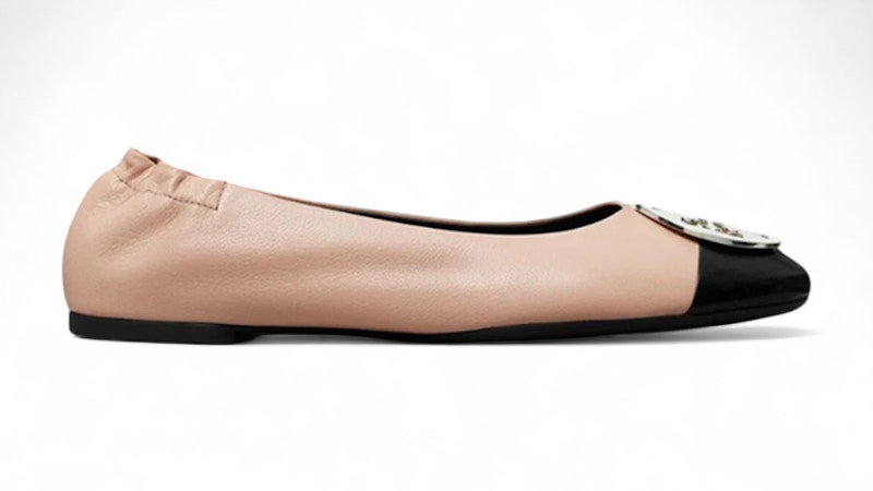 Pre-owned Tory Burch Claire Cap Toe Ballet (women's) Sneakers In Rose Silk/perfect Black