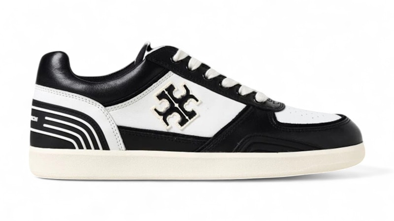 Pre-owned Tory Burch Clover Court Sneakers (women's) In Black White In Multi