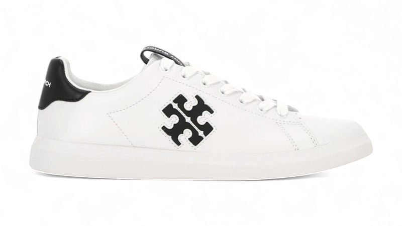 Pre-owned Tory Burch Double T Howell Court Sneaker(women's) Sneakers In Titanium White/black