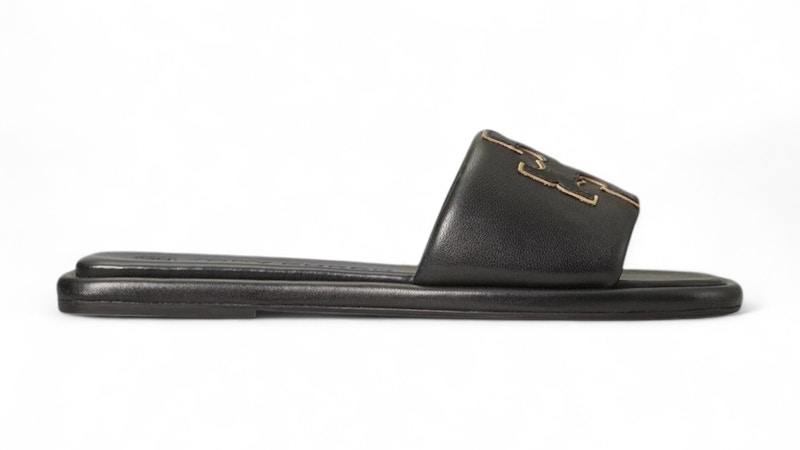 Pre-owned Tory Burch Double T Sport Slide (women's) Sneakers In Black Gold In Multi