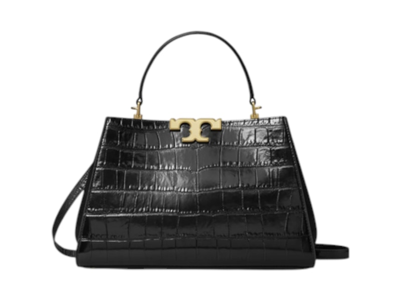 Tory Burch Eleanor Croc Embossed Satchel Bag Black in Leather US