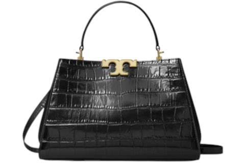Tory Burch Eleanor Croc Embossed Satchel Bag Black in Leather US