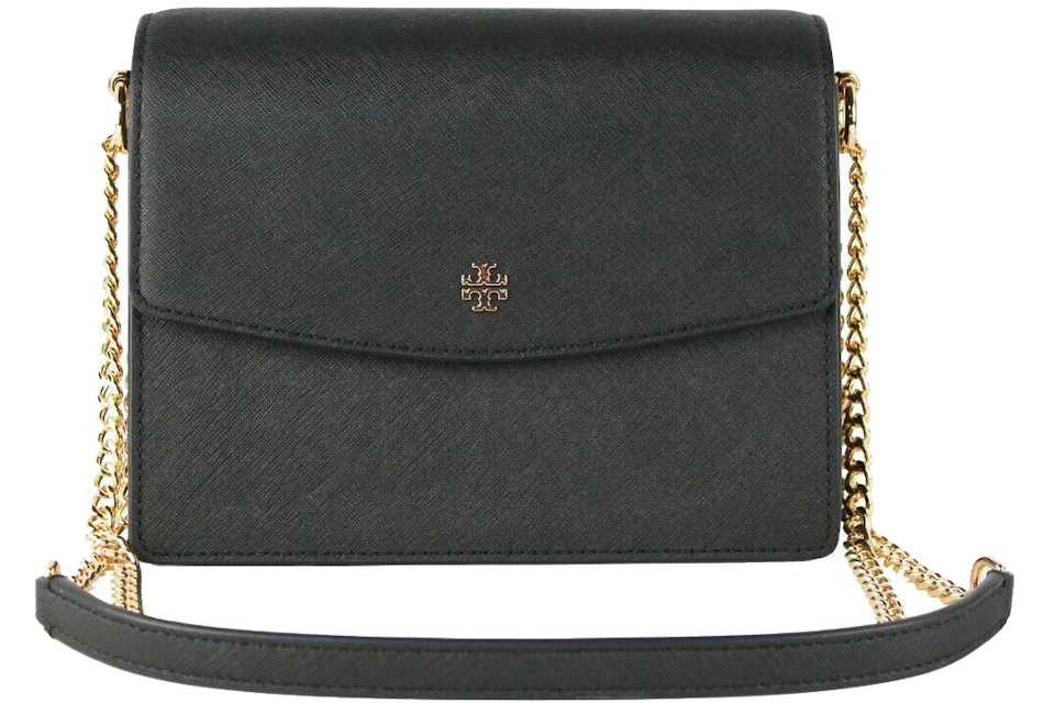 Tory Burch Emerson Envelope Shoulder Bag Small Black in Saffiano Leather  with Gold-tone - US