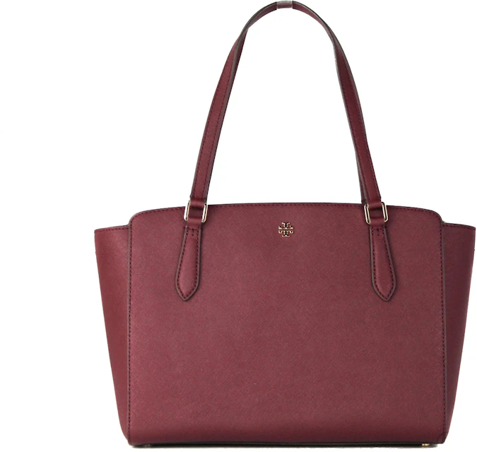 Tory Burch Emerson Top Zip Tote Bag Small Imperial Garnet in Saffiano  Leather with Gold-tone - US