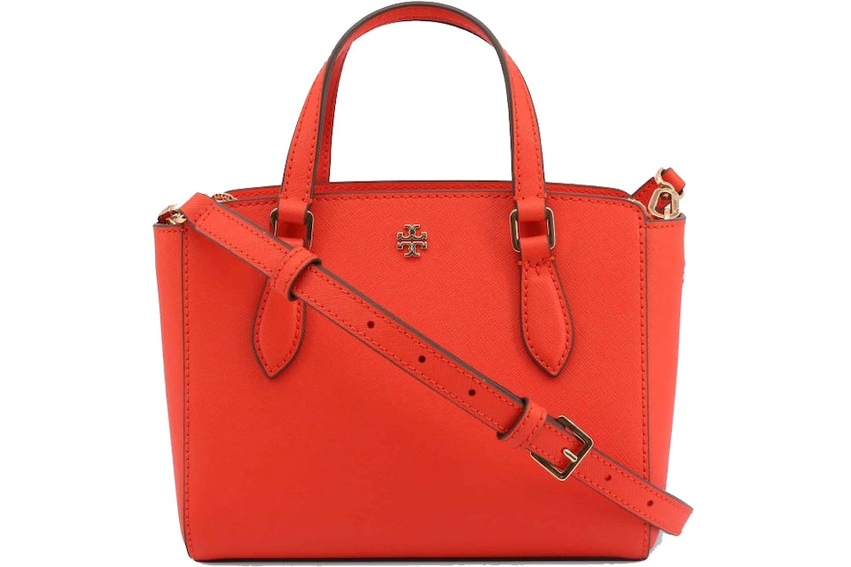 Tory+Burch+Emerson+Small+Top+Zip+Imperial+Garnet+Leather+Tote+