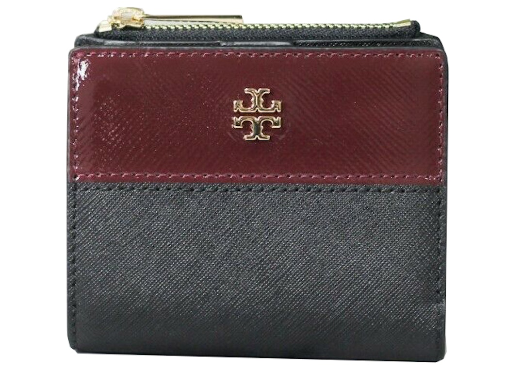 Pre-owned Tory Burch Emerson Wallet Coin Pouch Mini Black/imperial Garnet/ivory