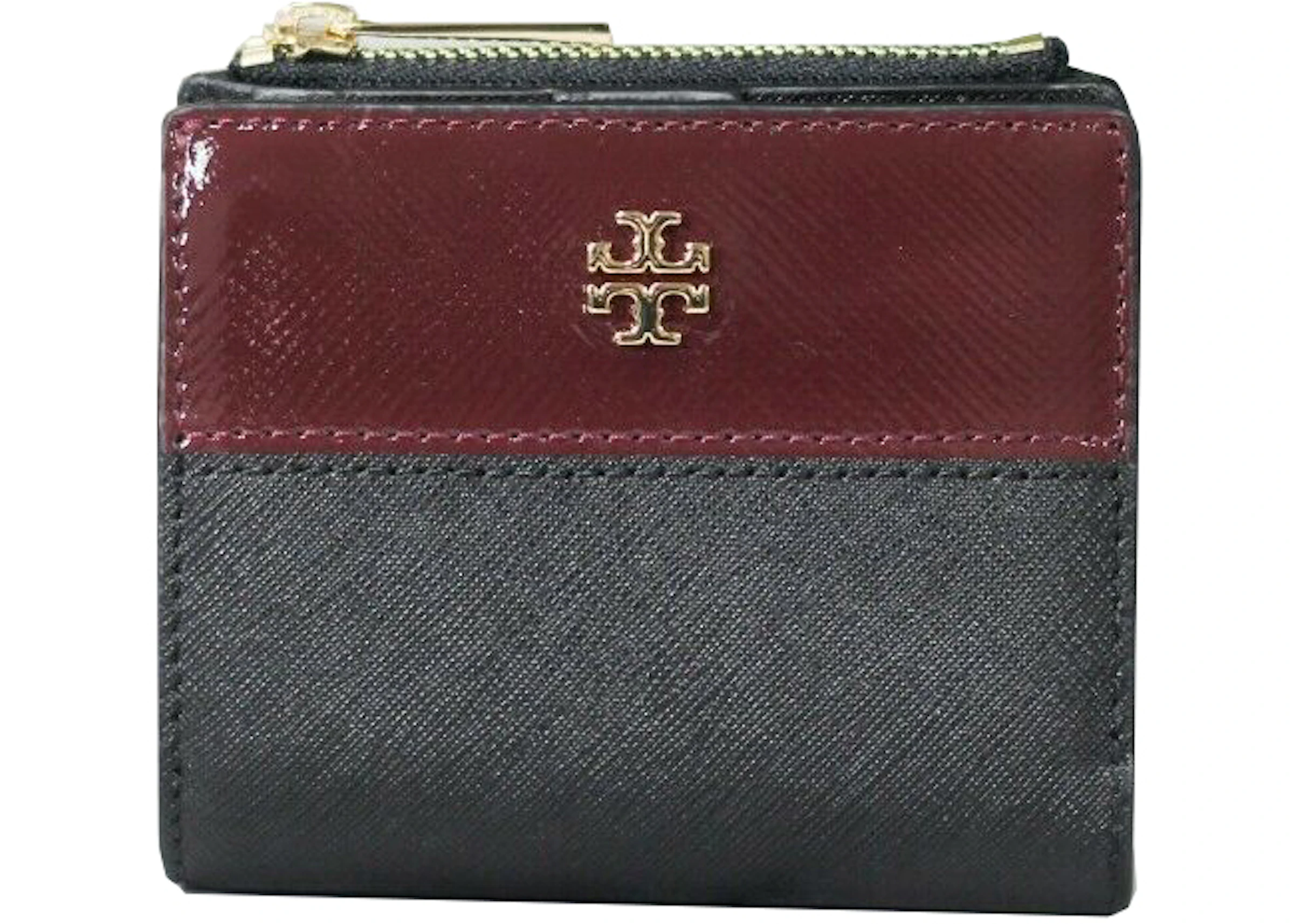 Tory Burch Emerson Wallet Coin Pouch Mini Black/Imperial Garnet/Ivory in  Leather/Patent Leather with Gold-tone - US