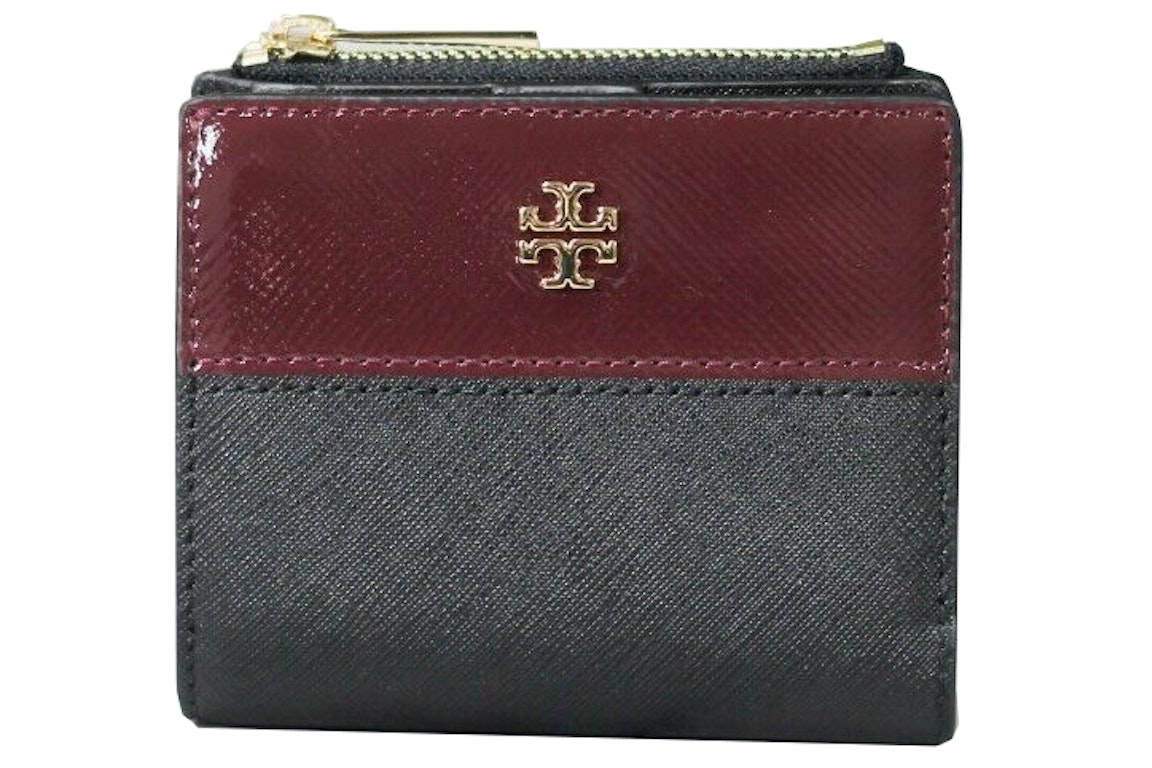 Pre-owned Tory Burch Emerson Wallet Coin Pouch Mini Black/imperial Garnet/ivory