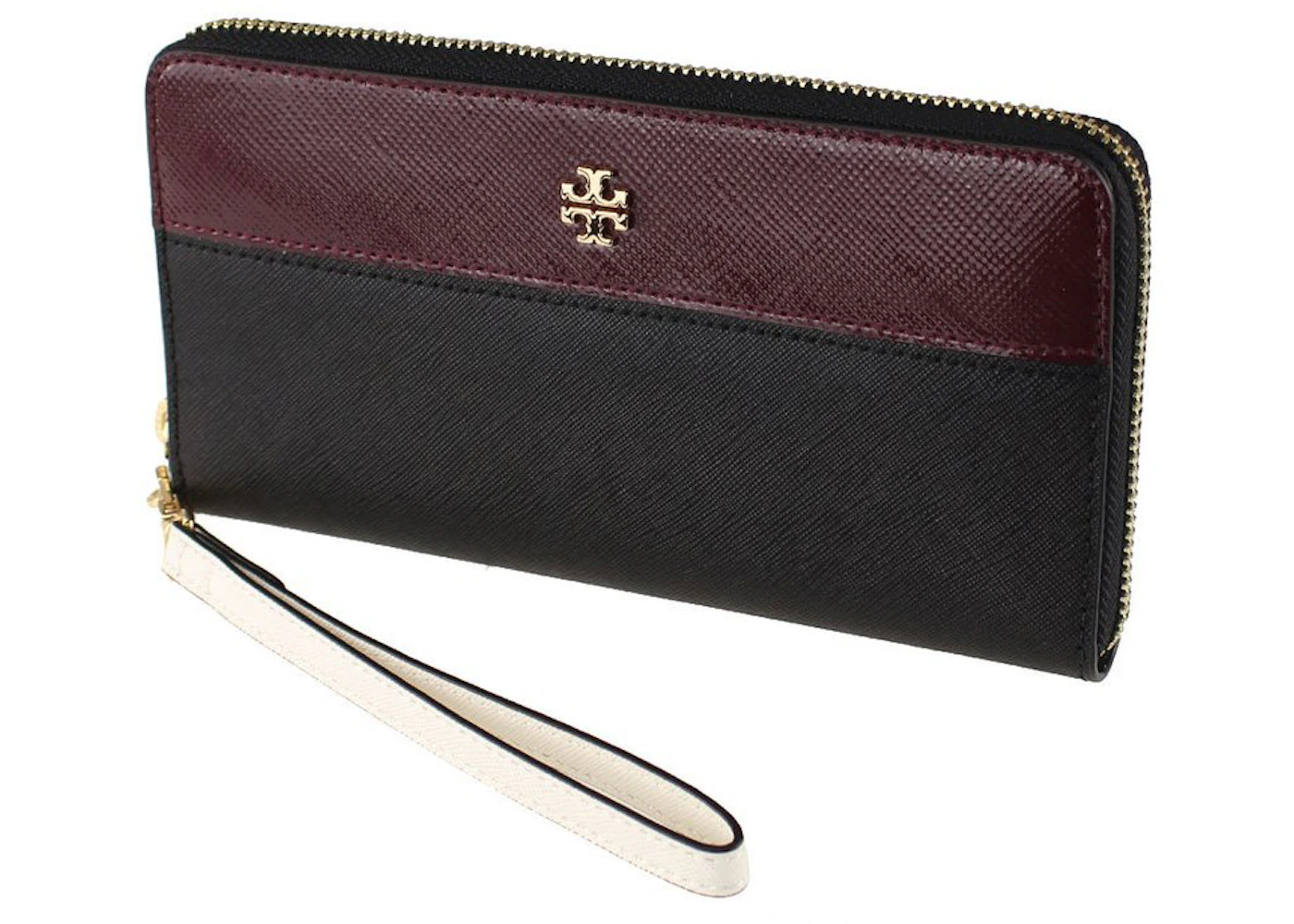 Tory Burch Emerson Zip Continental Wristlet Clutch Black/Ivory in Leather  with Gold-tone - US