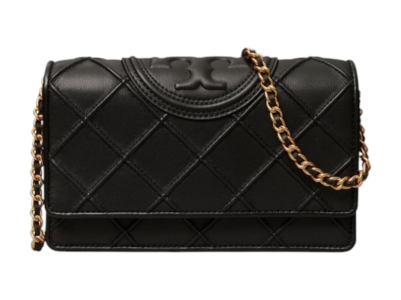 Pre-owned Tory Burch Women's  Fleming Chain Wallet In Black