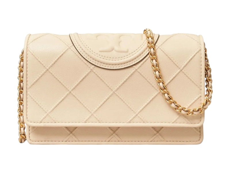 Pre-owned Tory Burch Women's Fleming Chain Wallet In New Cream