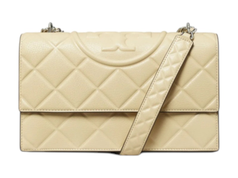 Pre-owned Tory Burch Women's  Fleming Convertible Shoulder Bag In Vanilla Soft Serve In White