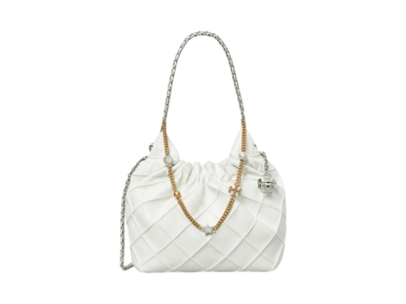 Pre-owned Tory Burch Women's  Fleming Distressed Mini Hobo Bag In Blanc In White