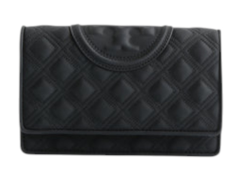 Pre-owned Tory Burch Women's  Fleming Matte Chain Wallet In Black