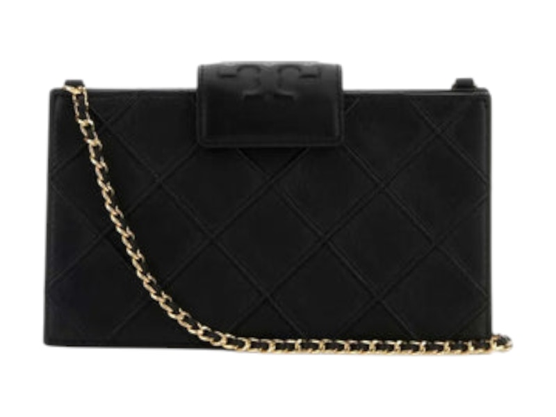 Pre-owned Tory Burch Women's Fleming Mini Chain Wallet In Black