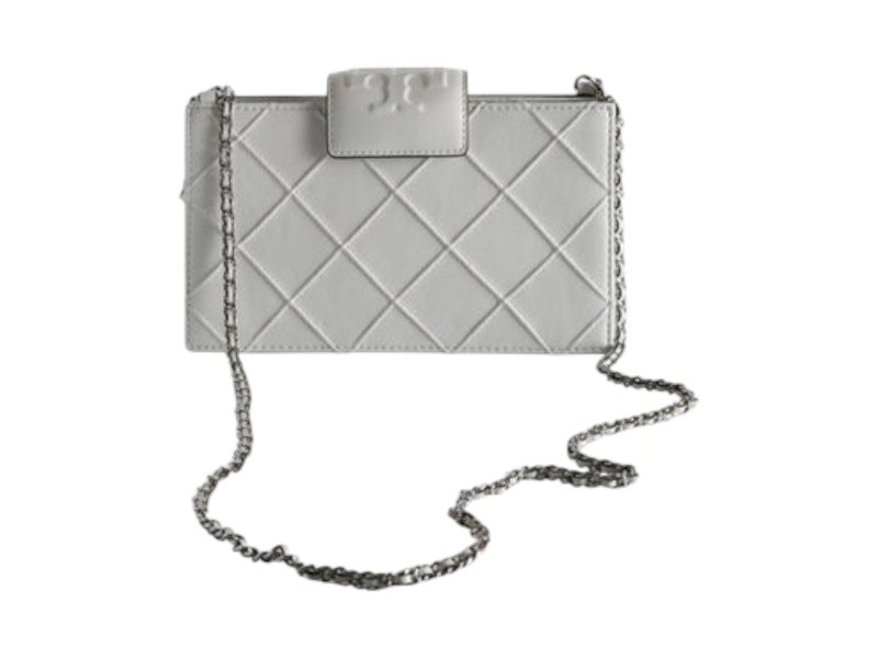 Pre-owned Tory Burch Women's  Fleming Mini Chain Wallet In Blanc In White