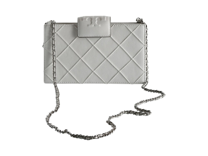 Pre-owned Tory Burch Women's Fleming Mini Chain Wallet In Blanc In White