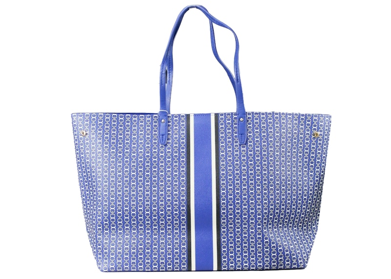 Tory Burch Gemini Link Tote Blue in Leather with Silver tone US