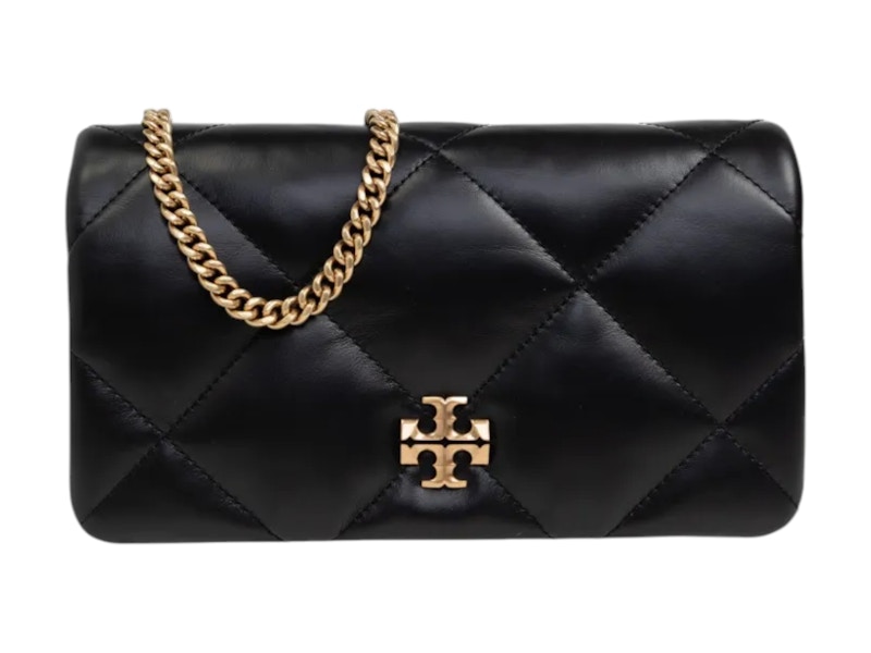 Pre-owned Tory Burch Women's Kira Diamond Quilt Chain Wallet In Black