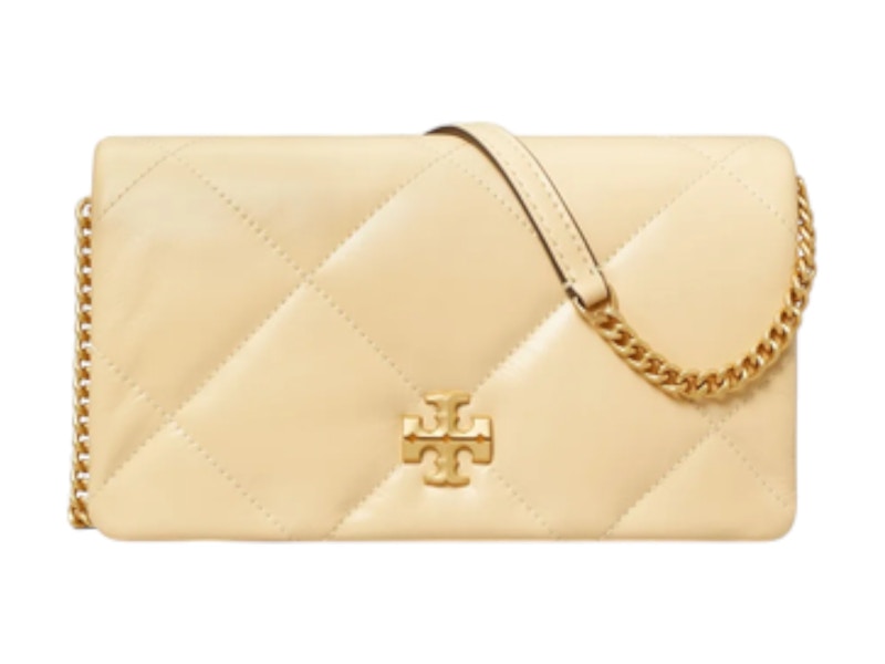 TORY BURCH Pre-owned Women's Kira Diamond Quilt Chain Wallet In Vanilla Soft Serve In White