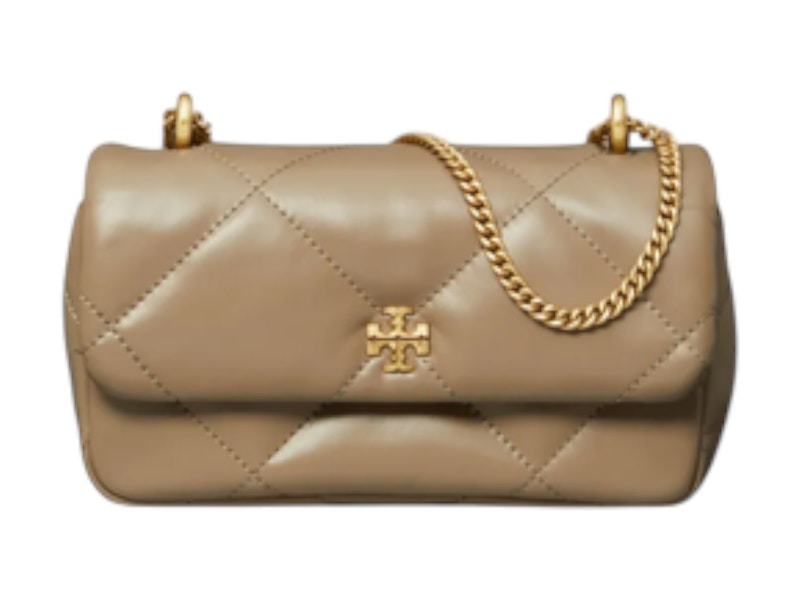 Pre-owned Tory Burch Women's Kira Diamond Quilt Mini Flap Bag In Taupe Oak In Brown