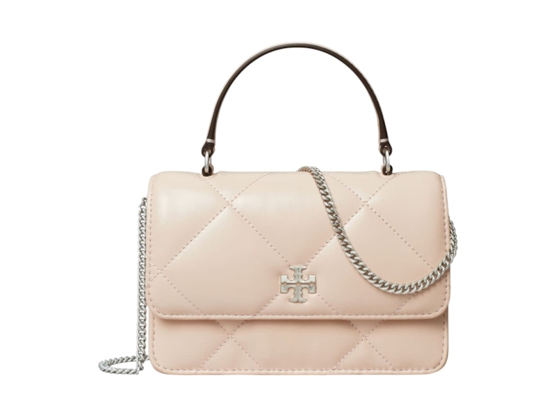 Pre-owned Tory Burch Women's Kira Diamond Quilt Mini Top Handle Chain Wallet In Soft Pink