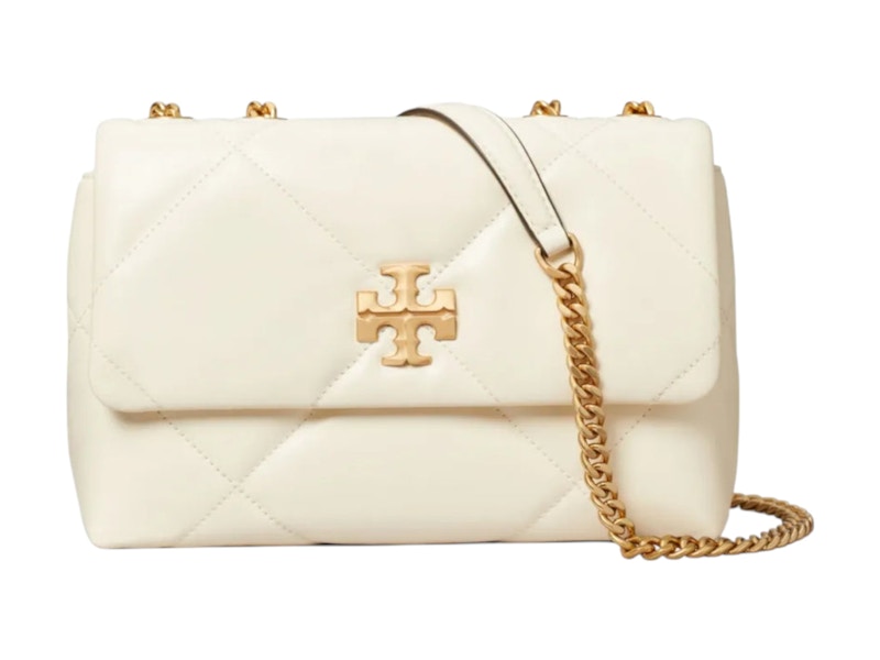 Pre-owned Tory Burch Women's Kira Diamond Quilt Small Convertible Shoulder Bag In Warm White