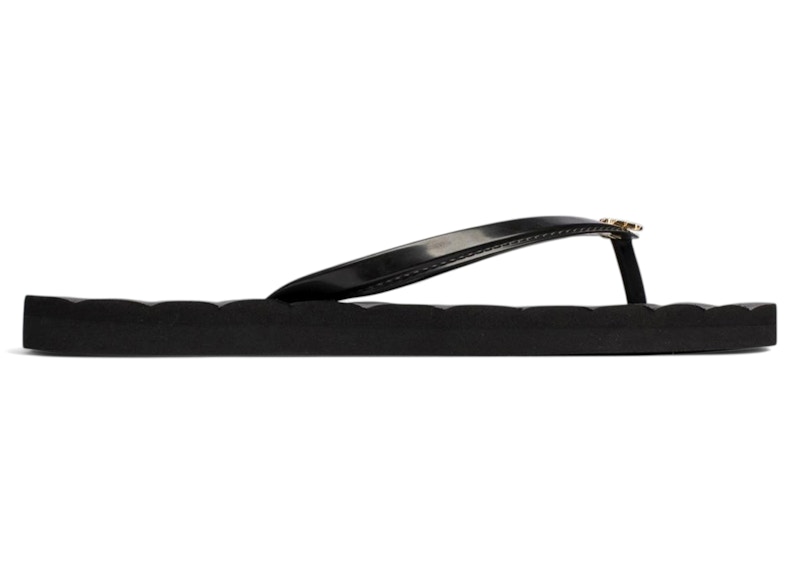 Pre-owned Tory Burch Kira Flip Flops Black (women's) Sneakers In Perfect Black/gold