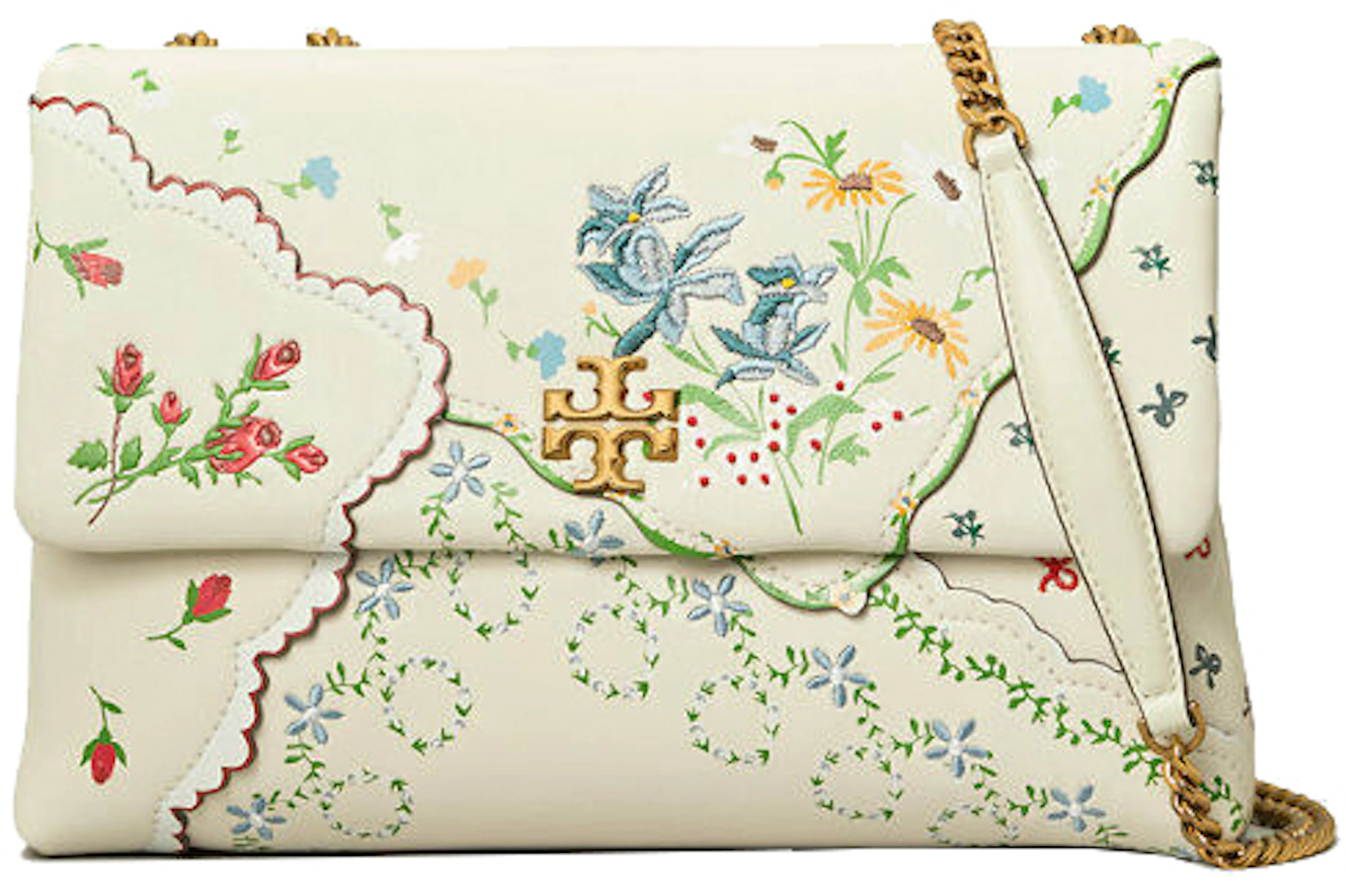 Tory Burch Kira Mixed Floral Convertible Shoulder Bag Ivory in Leather with  Gold-tone - US