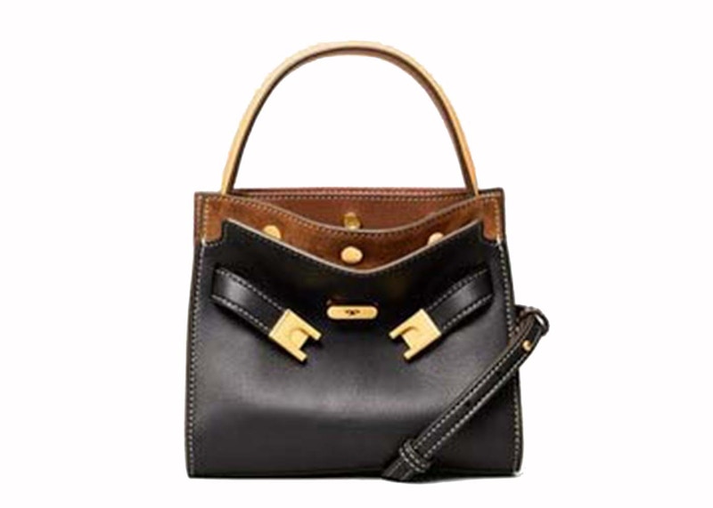 Pre-owned Tory Burch Women's Lee Radziwill Petite Double Bag In Black