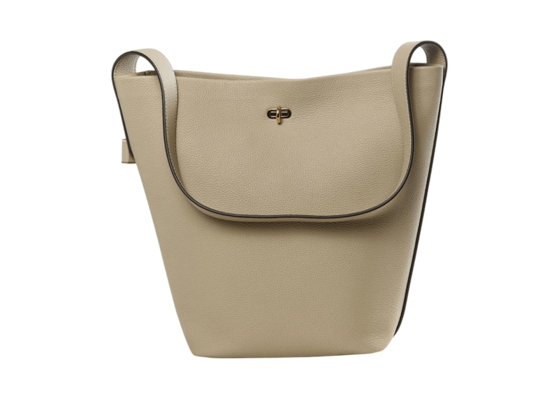 Borsa a secchiello Tory Burch Lock Slim Light Stone