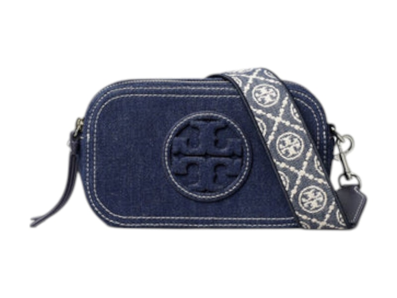 Pre-owned Tory Burch Women's Miller Denim Mini Crossbody In Royal Navy Blue