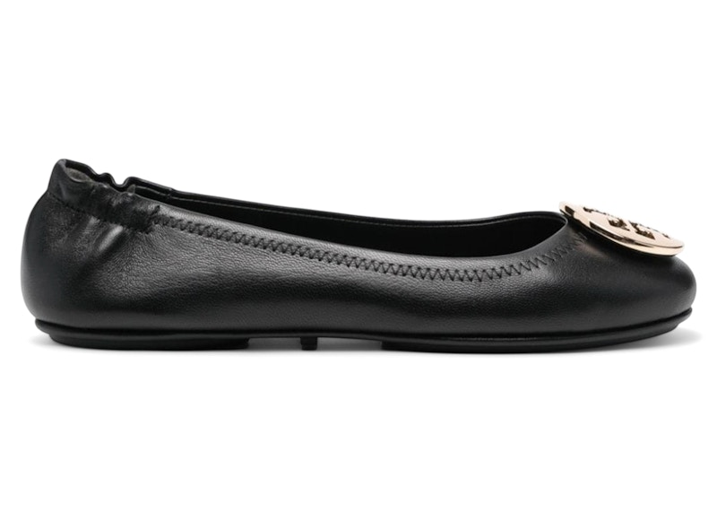 Pre-owned Tory Burch Minnie Travel Ballet Flats (women's) Sneakers In Perfect Black/gold In Multi