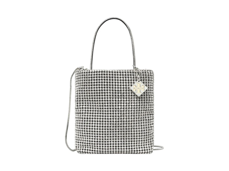 Women's Tory Burch Night Owl Crystal Embellished Mini Tote in Silver