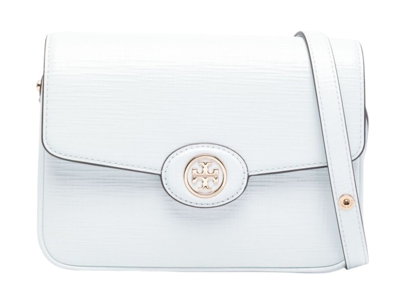 Tory Burch Robinson Crosshatched Convertible Shoulder Bag Blue
