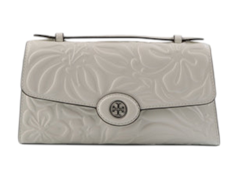 Tory Burch Robinson Floral Embossed Top Handle Chain Wallet Blanc