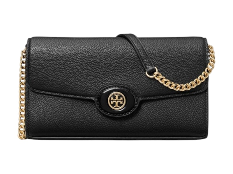 Pre-owned Tory Burch Women's  Robinson Pebbled Chain Wallet In Black