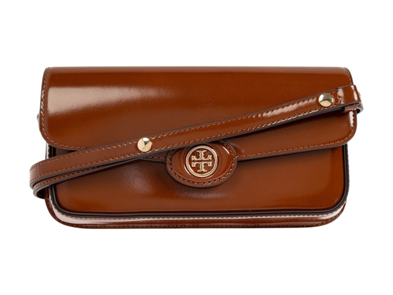 Pre-owned Tory Burch Women's Robinson Spazzolato Rectangular Shoulder Bag In Dark Sienna