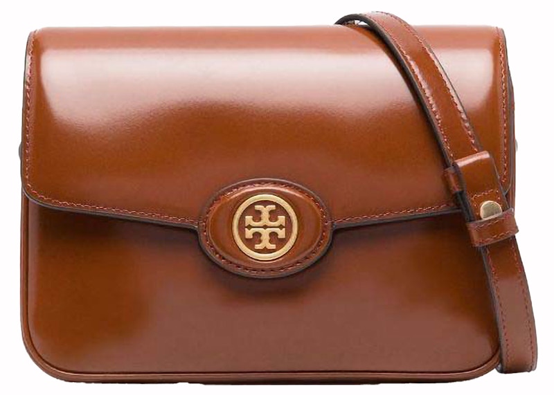 Tory Burch Robinson Spazzolato Shoulder Bag Dark Sienna in Leather